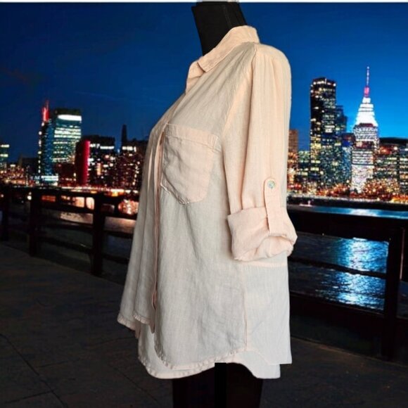 NWOT CLOTH & STONE (XS) 100% Linen Split Back Rolled Sleeves Peach Button Up - Picture 6 of 10